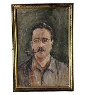 un tableau représentant un homme avec une pipe à la bouche