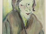 an image of a painting of a woman in a brown coat