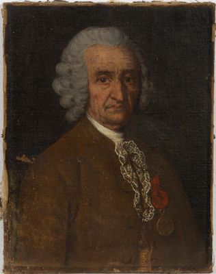 portrait of a man in a brown coat and white hair