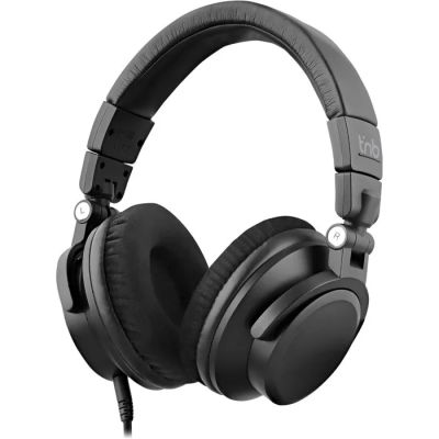 a pair of black headphones on a white background