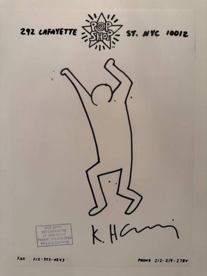 a black and white drawing of a man jumping in the air