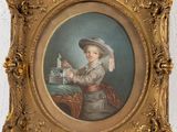 une image représentant un tableau où l'on voit un garçon coiffé d'un chapeau tenant un oiseau dans ses mains