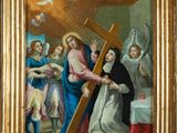 an image of a painting of jesus carrying the cross with other people