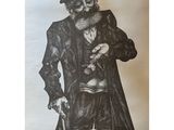 an old picture of a man in a pirate costume holding a gun