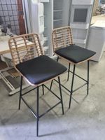 2 chaises hautes en osier piètement métal et galettes noires (photo 2)