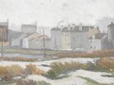 a painting of a view of a town from a distance