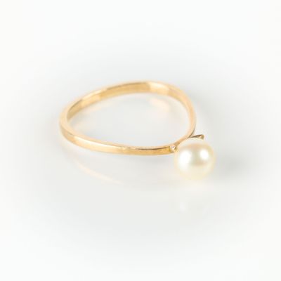 Bague en or (750‰) sertie d'une perle de culture (diam. - Photo 1