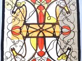 a picture of a painting of a cross on a wall