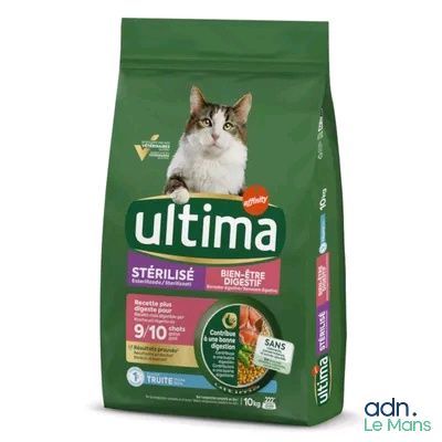 the cat is sitting in front of a bag of cat food