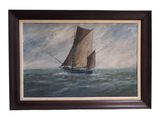 framed oil painting of a sailboat in the open ocean