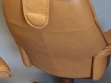 pair of mid century danish lounge chairs and ottoman in leather