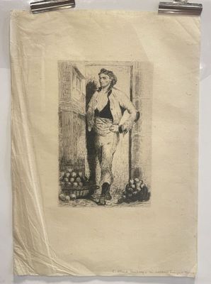an old picture of a man holding a shovel