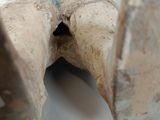 a close up of a piece of pottery with a hole in the middle of it