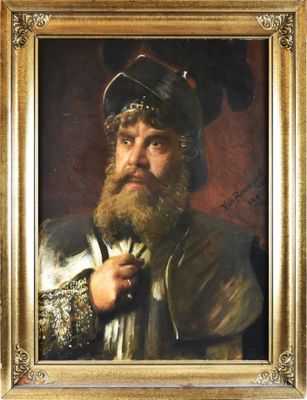 une peinture à l'huile représentant un homme barbu coiffé d'un turban