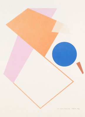 an image of an abstract painting with a blue ball on a white background