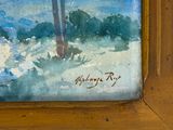a painting of a palm tree on the beach