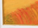an oil painting of an orange and yellow landscape with trees