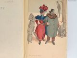 un livre ouvert sur lequel figure le dessin d'un homme et d'une femme debout l'un à côté de l'autre