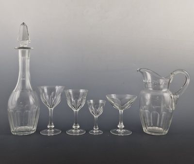 an image of a group of wine glasses and a decanter on a table