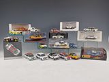 a lot of toy cars on display in a display case