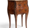 an image of a small wooden table with marble top