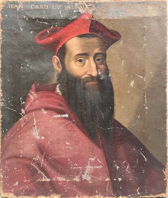 an old painting of a man with a beard and a red hat