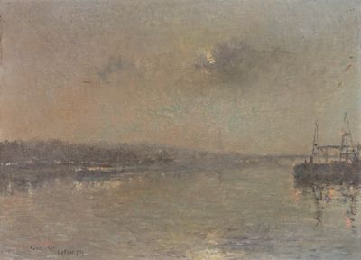 an image of a painting of a boat in a body of water