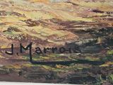 a painting of a landscape with a river in the middle of it