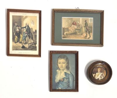 three framed pictures hanging on the wall of a room