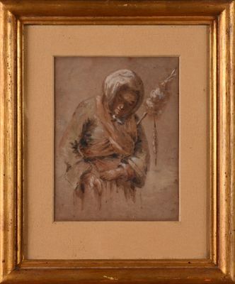 Ecole du XIXe siècle Femme à la quenouille