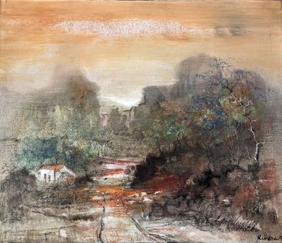RIVERA Paysage de Montagne Technique mixte signée en bas à d…