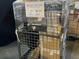 a metal cage with a bunch of boxes inside of it