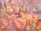 painting of a group of nudes on a couch in a living room