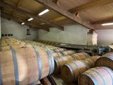 many wooden barrels lined up in a large room