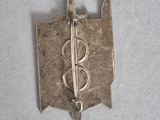 a small silver brooch with a snake on it