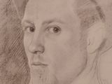pencil drawing of a man with a hat on his head