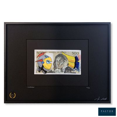 framed picture of a picture of a man and a woman on a bank note