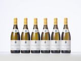 six bottles of white wine lined up in a row