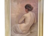 an image of a painting of a nude woman sitting on a bed