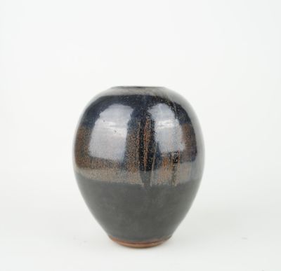 an image of a black and brown vase on a white background