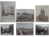 plusieurs vieilles photographies en noir et blanc d'une ville avec des bâtiments