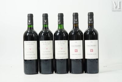 six bouteilles de vin sont alignées sur une surface blanche