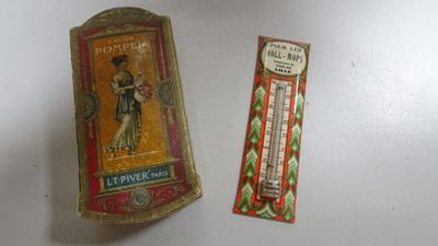 Thermomètre publicitaire sérigraphié monté sur carton.