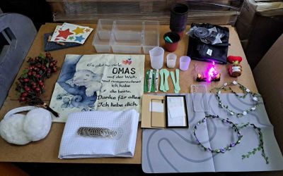 a table with a lot of things on it