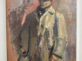 tableau représentant un homme en trench-coat et chapeau, tenant une canne