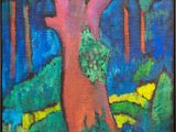 an oil painting of a colorful tree in a forest
