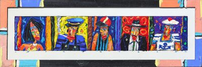 a painting of a group of people on a wall