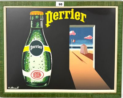 une peinture représentant une bouteille de Perrier accrochée au mur