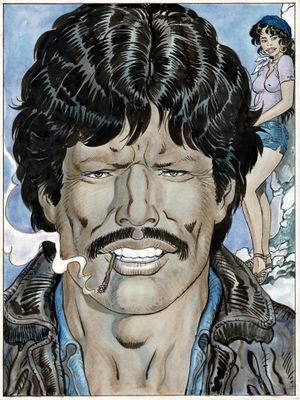 une image représentant le dessin d'un homme avec une cigarette à la bouche