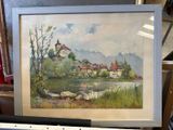 a picture of a painting of a castle on a hill
